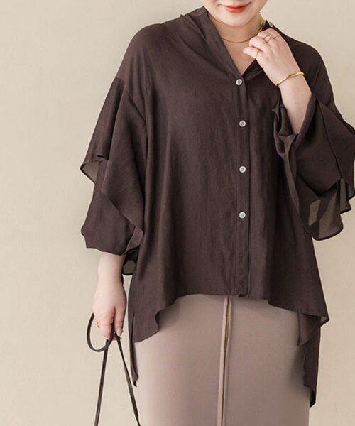 【匿名配送】noble ドライシフォンラッフルスリーブブラウス シャツ トップス 追加》ドライシフォンラッフルスリーブブラウス | ノーブル