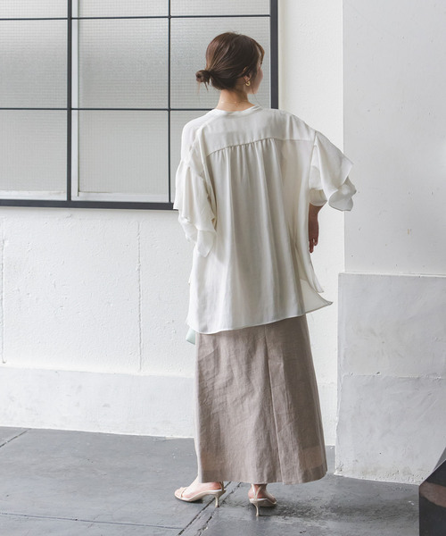 Noble（ノーブル）の「《追加》ドライシフォンラッフルスリーブブラウス（シャツ/ブラウス・レディース・グレー/ホワイト/ブラウン・FREE）」の15枚目の写真