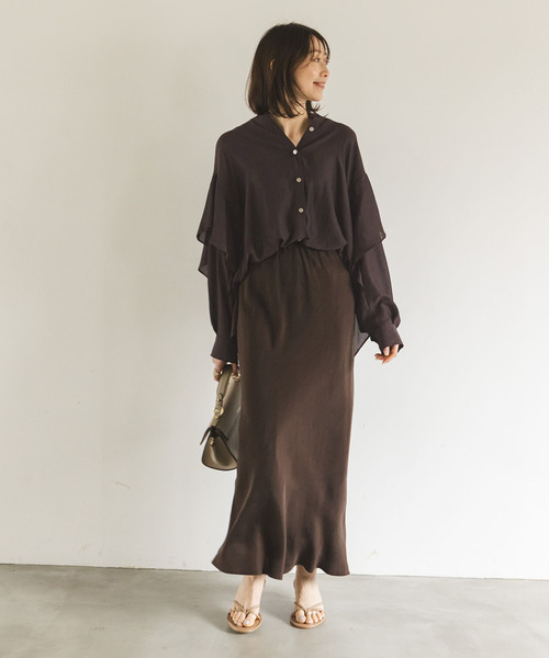 Noble（ノーブル）の「《追加》ドライシフォンラッフルスリーブブラウス（シャツ/ブラウス・レディース・グレー/ホワイト/ブラウン・FREE）」の19枚目の写真