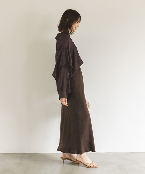 Noble（ノーブル）の「《追加》ドライシフォンラッフルスリーブブラウス（シャツ/ブラウス・レディース・グレー/ホワイト/ブラウン・FREE）」の20枚目の写真