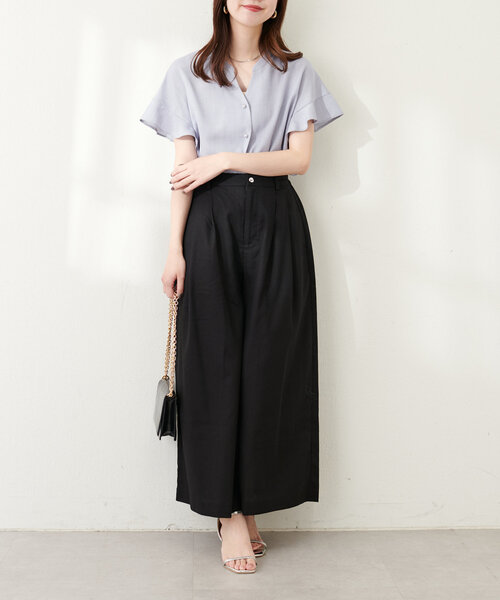 natural couture(ナチュラルクチュール)の「綿麻タックガウチョパンツ(その他パンツ・レディース・ライトベージュ/ブラック/モカ・FREE)」の4枚目の写真