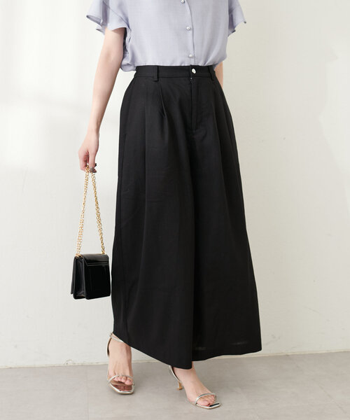 natural couture(ナチュラルクチュール)の「綿麻タックガウチョパンツ(その他パンツ・レディース・ライトベージュ/ブラック/モカ・FREE)」の6枚目の写真