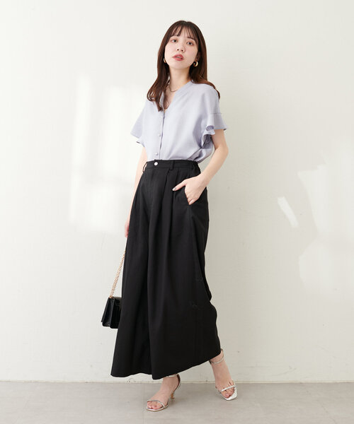 natural couture(ナチュラルクチュール)の「綿麻タックガウチョパンツ(その他パンツ・レディース・ライトベージュ/ブラック/モカ・FREE)」の7枚目の写真