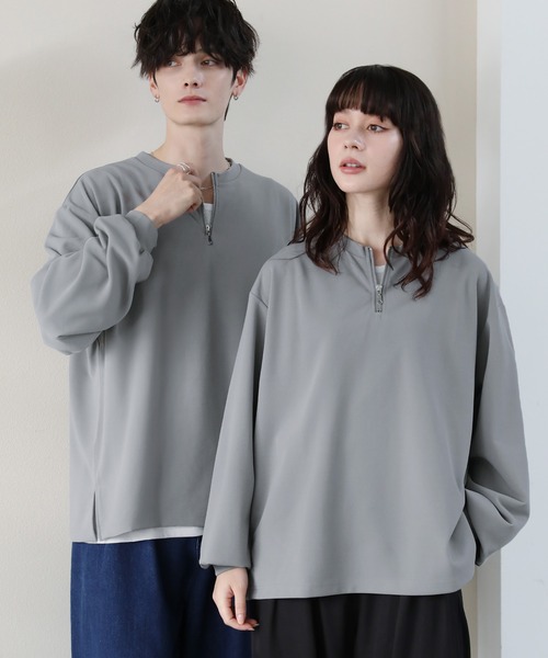 ETELIO（エテリオ）の「梨地クルーネックハーフジップ長袖カットソー（Tシャツ/カットソー・メンズ・ブラック/ワイン/ライトグレー/ホワイト/ネイビー・L/M/S）」の3枚目の写真