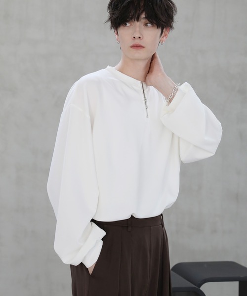 ETELIO（エテリオ）の「梨地クルーネックハーフジップ長袖カットソー（Tシャツ/カットソー・メンズ・ブラック/ワイン/ライトグレー/ホワイト/ネイビー・L/M/S）」の21枚目の写真