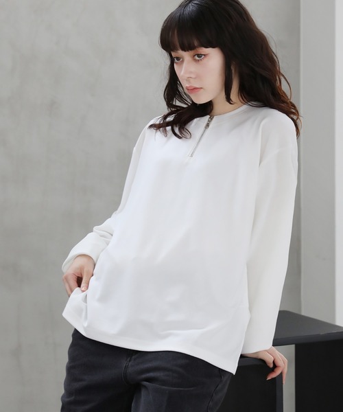 ETELIO（エテリオ）の「梨地クルーネックハーフジップ長袖カットソー（Tシャツ/カットソー・メンズ・ブラック/ワイン/ライトグレー/ホワイト/ネイビー・L/M/S）」の7枚目の写真