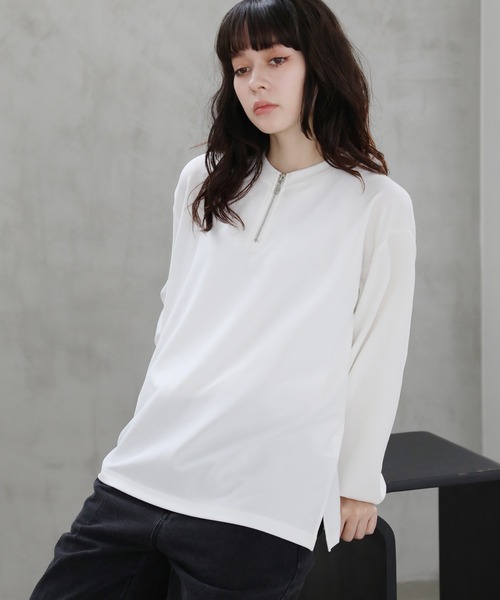 ETELIO（エテリオ）の「梨地クルーネックハーフジップ長袖カットソー（Tシャツ/カットソー・メンズ・ブラック/ワイン/ライトグレー/ホワイト/ネイビー・L/M/S）」の8枚目の写真