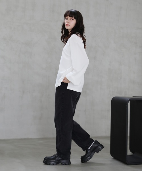 ETELIO（エテリオ）の「梨地クルーネックハーフジップ長袖カットソー（Tシャツ/カットソー・メンズ・ブラック/ワイン/ライトグレー/ホワイト/ネイビー・L/M/S）」の12枚目の写真