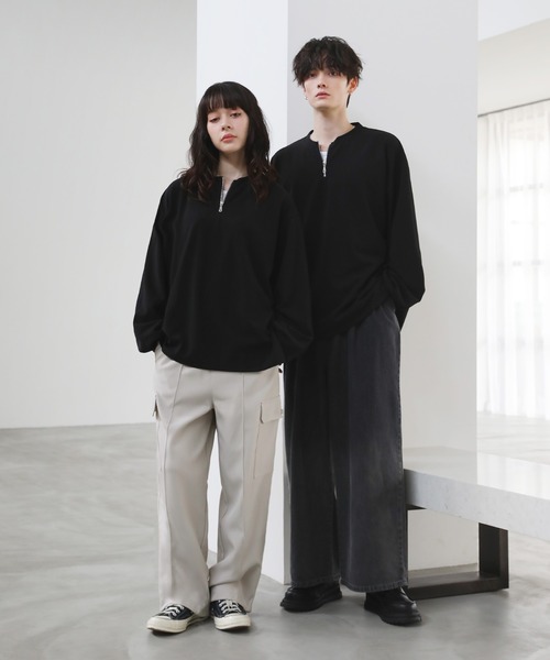 ETELIO（エテリオ）の「梨地クルーネックハーフジップ長袖カットソー（Tシャツ/カットソー・メンズ・ブラック/ワイン/ライトグレー/ホワイト/ネイビー・L/M/S）」の15枚目の写真