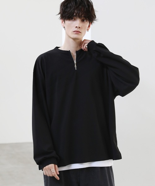 ETELIO（エテリオ）の「梨地クルーネックハーフジップ長袖カットソー（Tシャツ/カットソー・メンズ・ブラック/ワイン/ライトグレー/ホワイト/ネイビー・L/M/S）」の18枚目の写真