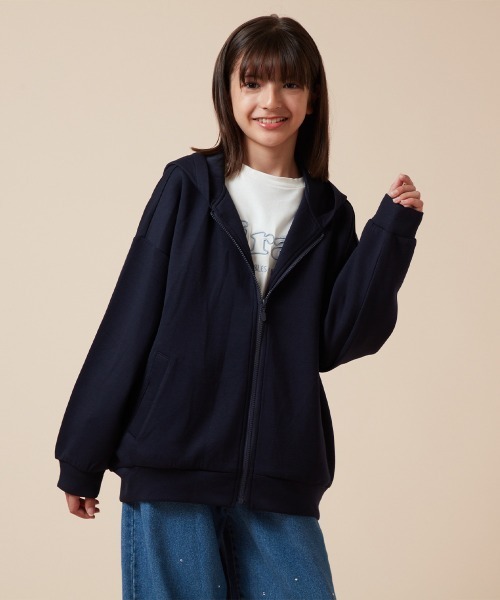 a.v.v（アーヴェヴェ）の「[100-130]コクーンシルエットジップアップフーディー（パーカー・キッズ・ネイビー/ライトブルー・100/110/120/130）」の10枚目の写真