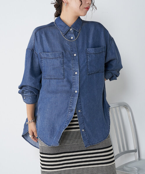 新品 ジェナ エスパスメルヴェイユ テンセルデニムシャツ ブルー テンセルデニムシャツ | Jena espace merveilleux(ジェナ