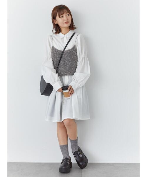 ehka sopo(エヘカソポ)の「シャーリングミニシャツワンピース(ワンピース・レディース・ブラック/オフホワイト/ベージュ・F)」の1枚目の写真