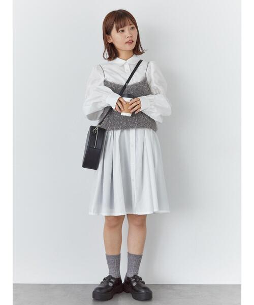 ehka sopo(エヘカソポ)の「シャーリングミニシャツワンピース(ワンピース・レディース・ブラック/オフホワイト/ベージュ・F)」の8枚目の写真