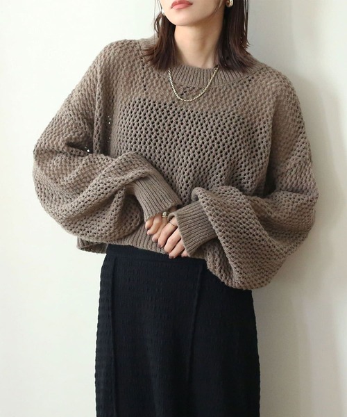 NOAHL(ノアル)の「【NOAHL】メッシュショートプルオーバー(Tシャツ/カットソー・レディース・グレイッシュベージュ/ブラック/ベージュ/ホワイト/ブラウン/モカ/アイボリー/ダークブラウン/チャコール・FREE)」の6枚目の写真