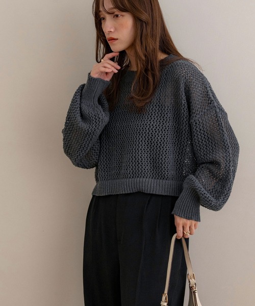 NOAHL(ノアル)の「【NOAHL】メッシュショートプルオーバー(Tシャツ/カットソー・レディース・グレイッシュベージュ/ブラック/ベージュ/ホワイト/ブラウン/モカ/アイボリー/ダークブラウン/チャコール・FREE)」の4枚目の写真