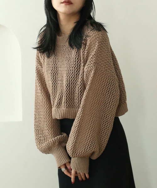 NOAHL(ノアル)の「【NOAHL】メッシュショートプルオーバー(Tシャツ/カットソー・レディース・グレイッシュベージュ/ブラック/ベージュ/ホワイト/ブラウン/モカ/アイボリー/ダークブラウン/チャコール・FREE)」の7枚目の写真