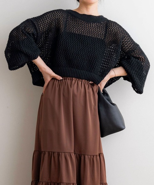 NOAHL(ノアル)の「【NOAHL】メッシュショートプルオーバー(Tシャツ/カットソー・レディース・グレイッシュベージュ/ブラック/ベージュ/ホワイト/ブラウン/モカ/アイボリー/ダークブラウン/チャコール・FREE)」の12枚目の写真