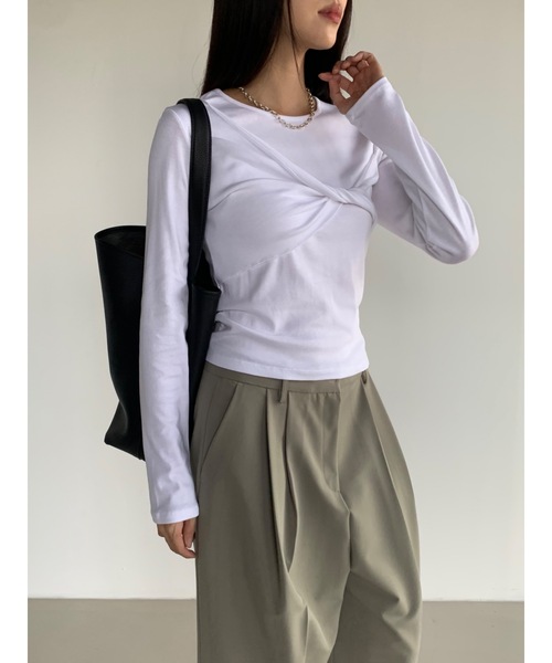 tシャツ モダール混ツイストリボンロンT レディース セール】モダール混ツイストリボンロンT（Tシャツ/カットソー