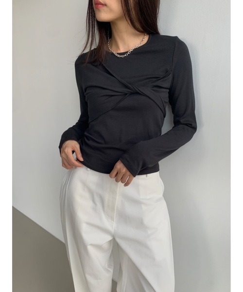 tシャツ モダール混ツイストリボンロンT レディース セール】モダール混ツイストリボンロンT（Tシャツ/カットソー