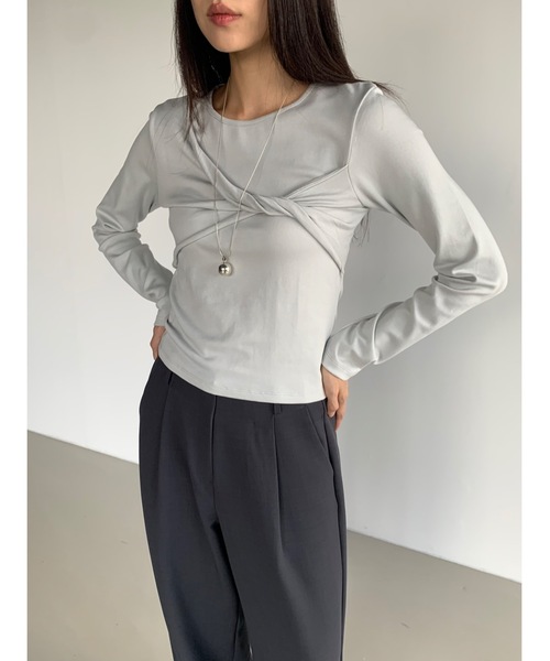 Didot.showroom（ディドット ショールーム）の「モダール混ツイストリボンロンT（Tシャツ/カットソー・レディース・ブラック/ホワイト/グレー・FREE）」の14枚目の写真