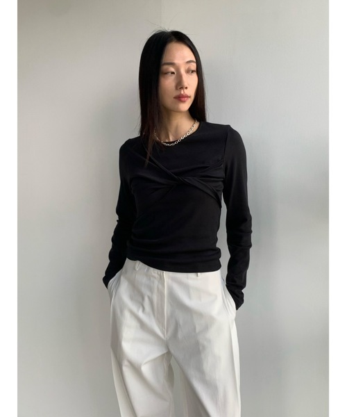 Didot.showroom（ディドット ショールーム）の「モダール混ツイストリボンロンT（Tシャツ/カットソー・レディース・ブラック/ホワイト/グレー・FREE）」の22枚目の写真