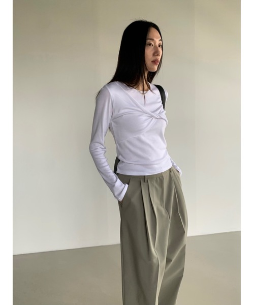 Didot.showroom（ディドット ショールーム）の「モダール混ツイストリボンロンT（Tシャツ/カットソー・レディース・ブラック/ホワイト/グレー・FREE）」の21枚目の写真