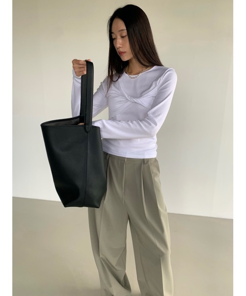 tシャツ モダール混ツイストリボンロンT レディース セール】モダール混ツイストリボンロンT（Tシャツ/カットソー