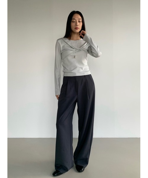 tシャツ モダール混ツイストリボンロンT レディース セール】モダール混ツイストリボンロンT（Tシャツ/カットソー