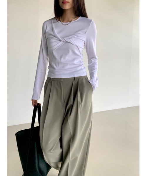 Didot.showroom（ディドット ショールーム）の「モダール混ツイストリボンロンT（Tシャツ/カットソー・レディース・ブラック/ホワイト/グレー・FREE）」の20枚目の写真