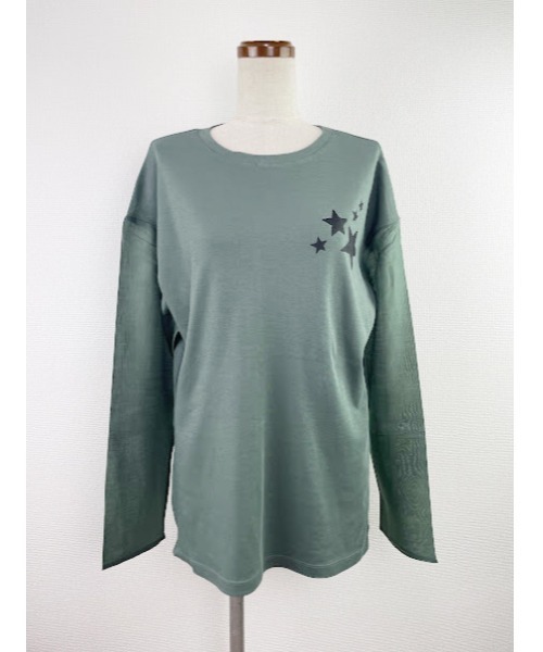 WORLD WIDE LOVE!（ワールドワイドラブ）の「シアースリーブロンTEE（Tシャツ/カットソー・レディース・ブラック/グリーン/オフホワイト・1）」の3枚目の写真