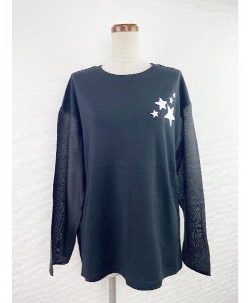 WORLD WIDE LOVE!（ワールドワイドラブ）の「シアースリーブロンTEE（Tシャツ/カットソー・レディース・ブラック/グリーン/オフホワイト・1）」の2枚目の写真