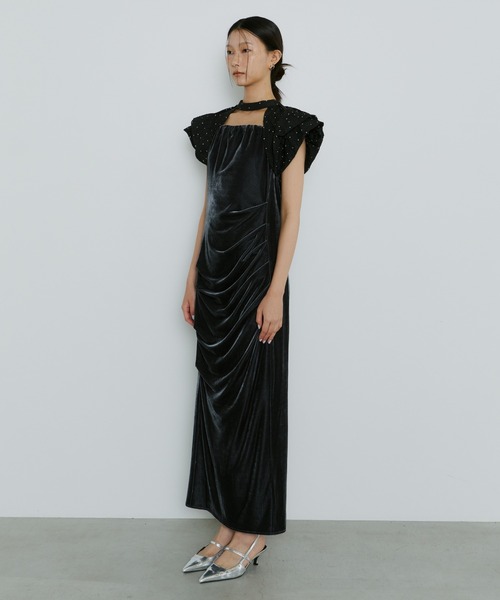 ANDRESD ドレープベロアドレス　ブラックパーティードレス Mサイズ ドレープベロアドレス / drape velour dress（ドレス）｜ANDRESD