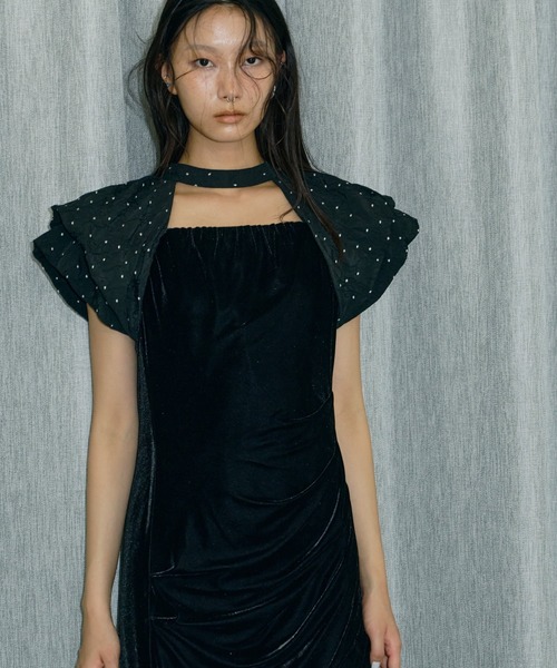 ANDRESD ドレープベロアドレス　ブラックパーティードレス Mサイズ ANDRESD ドレープベロアドレス ブラックパーティードレス M