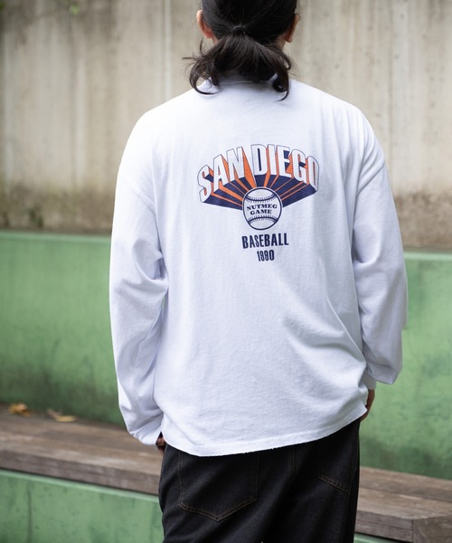 【セール】【NUTMEG/ナツメグ】San Diego 袖プリント USAヘビーウェイト ロンT（Tシャツ/カットソー）｜NO NEED（ノーニード）