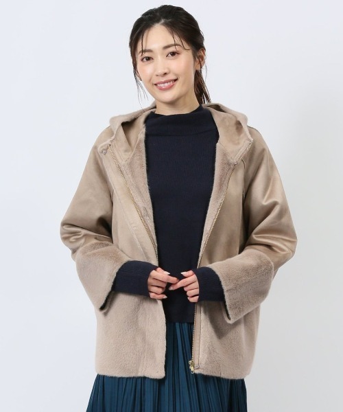 m.f.editorial（エムエフエディトリアル）の「m.f.エディトリアル レディース 異素材切り替え フードアウター（ブルゾン・レディース・グレー/ブラウン・LARGE/MEDIUM）」の2枚目の写真