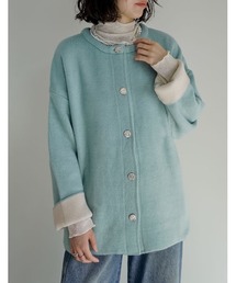 バイカラー金釦起毛ニットコート