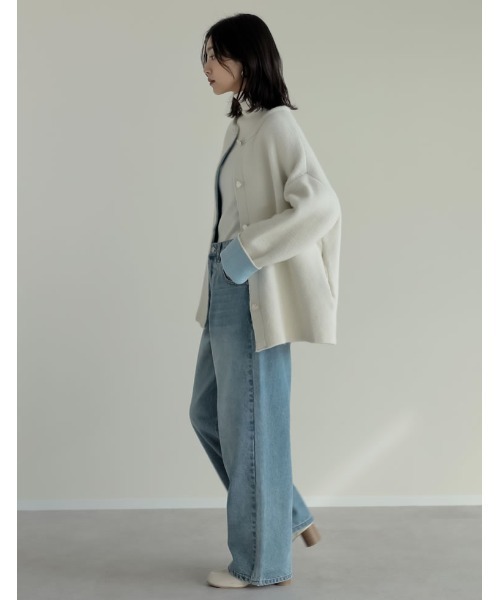 セール】バイカラー金釦起毛ニットコート（カーディガン/ボレロ）｜Re