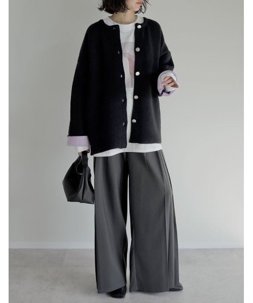 セール】バイカラー金釦起毛ニットコート（カーディガン/ボレロ）｜Re