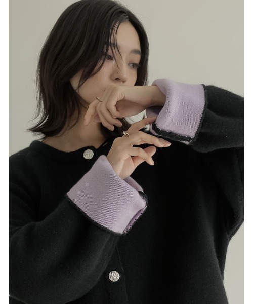 セール】バイカラー金釦起毛ニットコート（カーディガン/ボレロ）｜Re