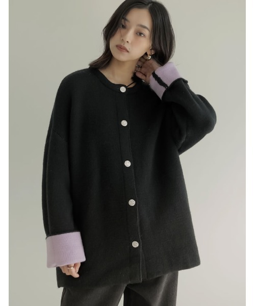 セール】バイカラー金釦起毛ニットコート（カーディガン/ボレロ）｜Re