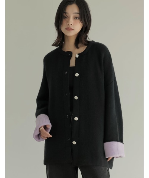 セール】バイカラー金釦起毛ニットコート（カーディガン/ボレロ）｜Re