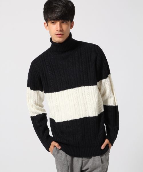 RAGEBLUE（レイジブルー）の「ケーブルニットタートル/568537（ニット/セーター・メンズ・ネイビー/オリーブ/グレー系その他/ホワイト/キャメル・LARGE/MEDIUM/SMALL）」の5枚目の写真