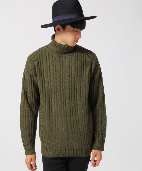 RAGEBLUE（レイジブルー）の「ケーブルニットタートル/568537（ニット/セーター・メンズ・ネイビー/オリーブ/グレー系その他/ホワイト/キャメル・LARGE/MEDIUM/SMALL）」の4枚目の写真