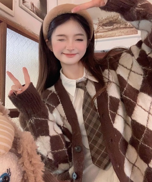 希少　トリコ・コムデギャルソン ニット カーディガン　アーガイル柄　2008 希少 トリコ・コムデギャルソン ニット カーディガン アーガイル柄