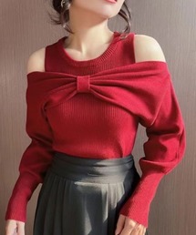 タンクトップレイヤードリボンオフショルニットプルオーバー