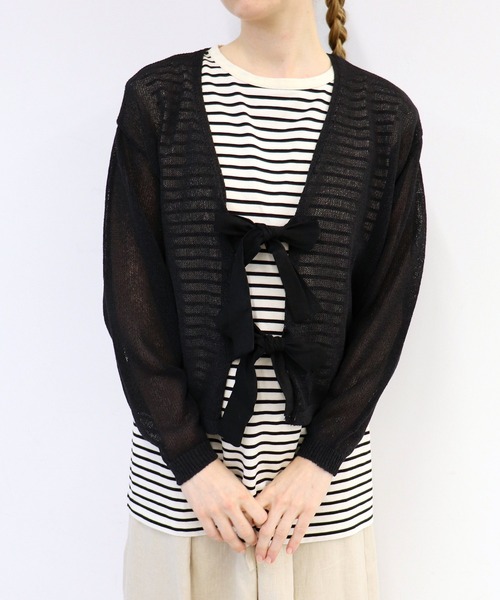 haupia（ハウピア）の「いにしえのリボンカーディ【ニット】（カーディガン/ボレロ・レディース・ブラック/ホワイト×ブラック/チャコールグレー/ベージュ/ネイビー・MEDIUM）」の3枚目の写真