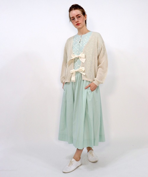 haupia（ハウピア）の「いにしえのリボンカーディ【ニット】（カーディガン/ボレロ・レディース・ブラック/ホワイト×ブラック/チャコールグレー/ベージュ/ネイビー・MEDIUM）」の6枚目の写真