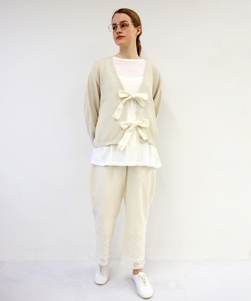 haupia（ハウピア）の「いにしえのリボンカーディ【ニット】（カーディガン/ボレロ・レディース・ブラック/ホワイト×ブラック/チャコールグレー/ベージュ/ネイビー・MEDIUM）」の10枚目の写真