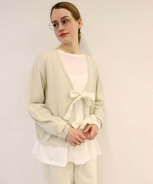 haupia（ハウピア）の「いにしえのリボンカーディ【ニット】（カーディガン/ボレロ・レディース・ブラック/ホワイト×ブラック/チャコールグレー/ベージュ/ネイビー・MEDIUM）」の11枚目の写真